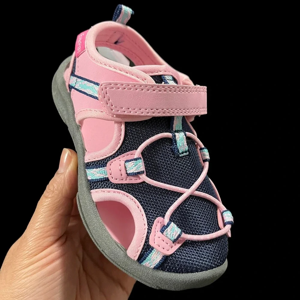 OshKosh Toddler Girls Fisherman Sport Sandals‎ Size 9 Pink Navy Blue Washable
